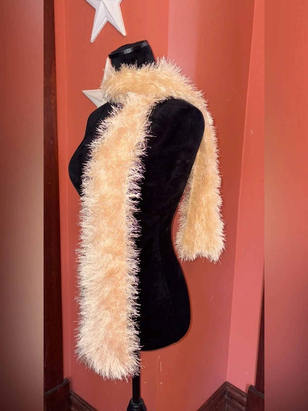 Handmade Peach Fuzzy Eyelash Scarf